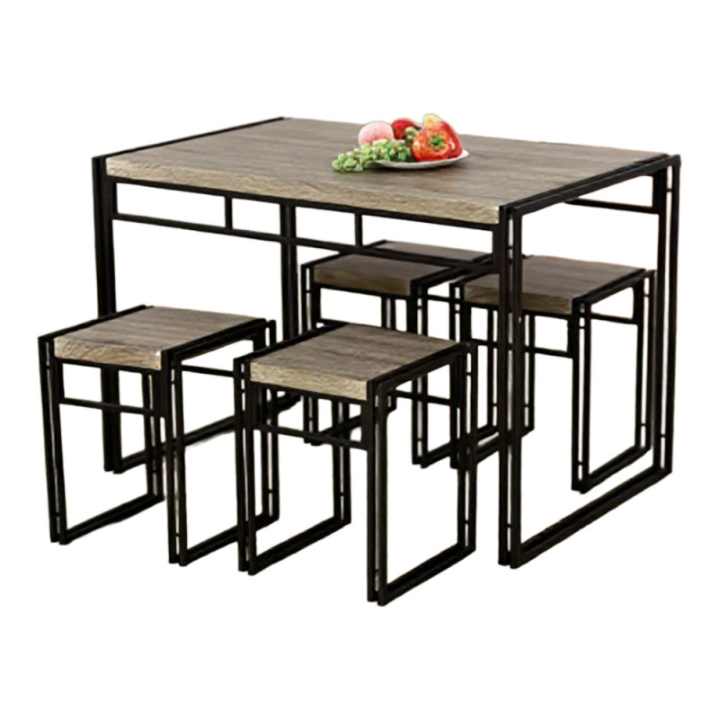 ENSEMBLE DE SALLE À MANGER EN MÉTAL QUEEN 4+1 TH1143 SOROMA CLAIR